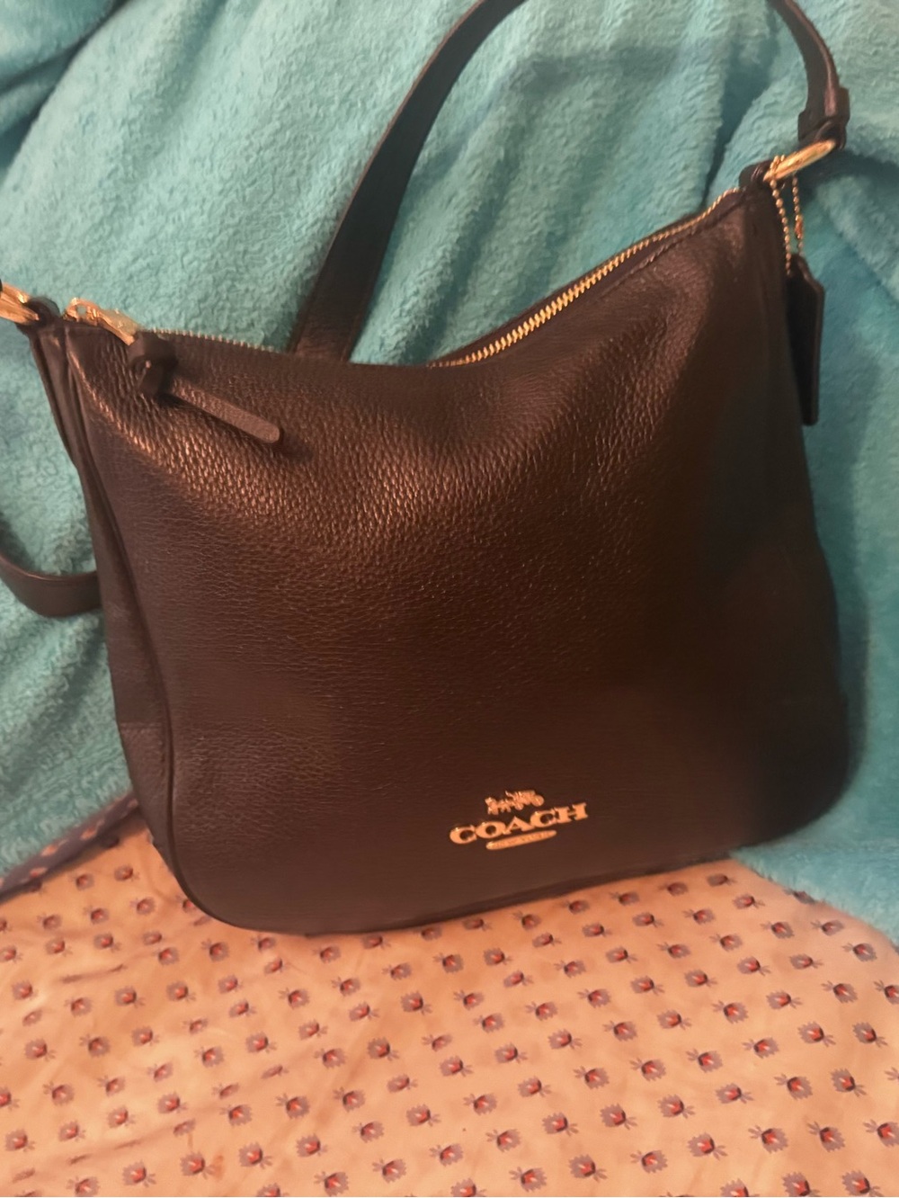 Coach Black Pebbled Leather Shoulder Bag with Gold Hardware